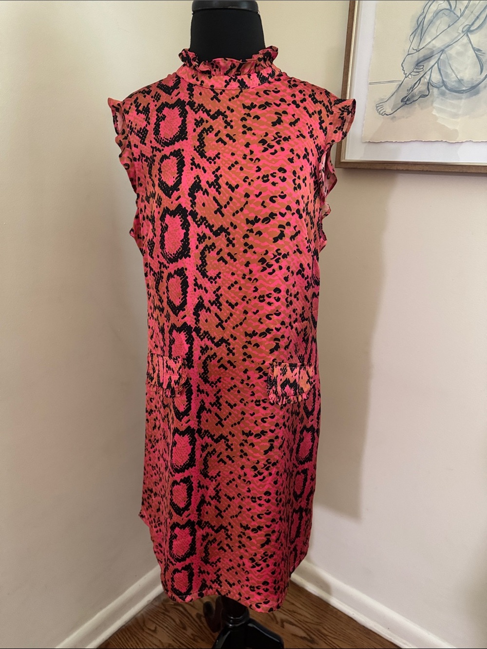 Julie Brown | Pink and Black Reptile-Print Lined Dress-Size 12
